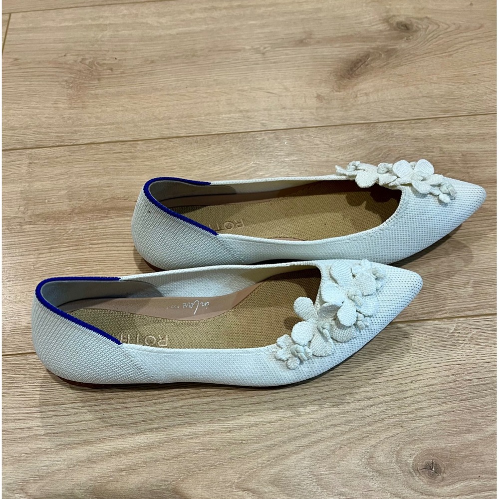 Rothys The Point Bright White Floral Applique Flats Size 6 Pointed Toe Shoes - Picture 4 of 8